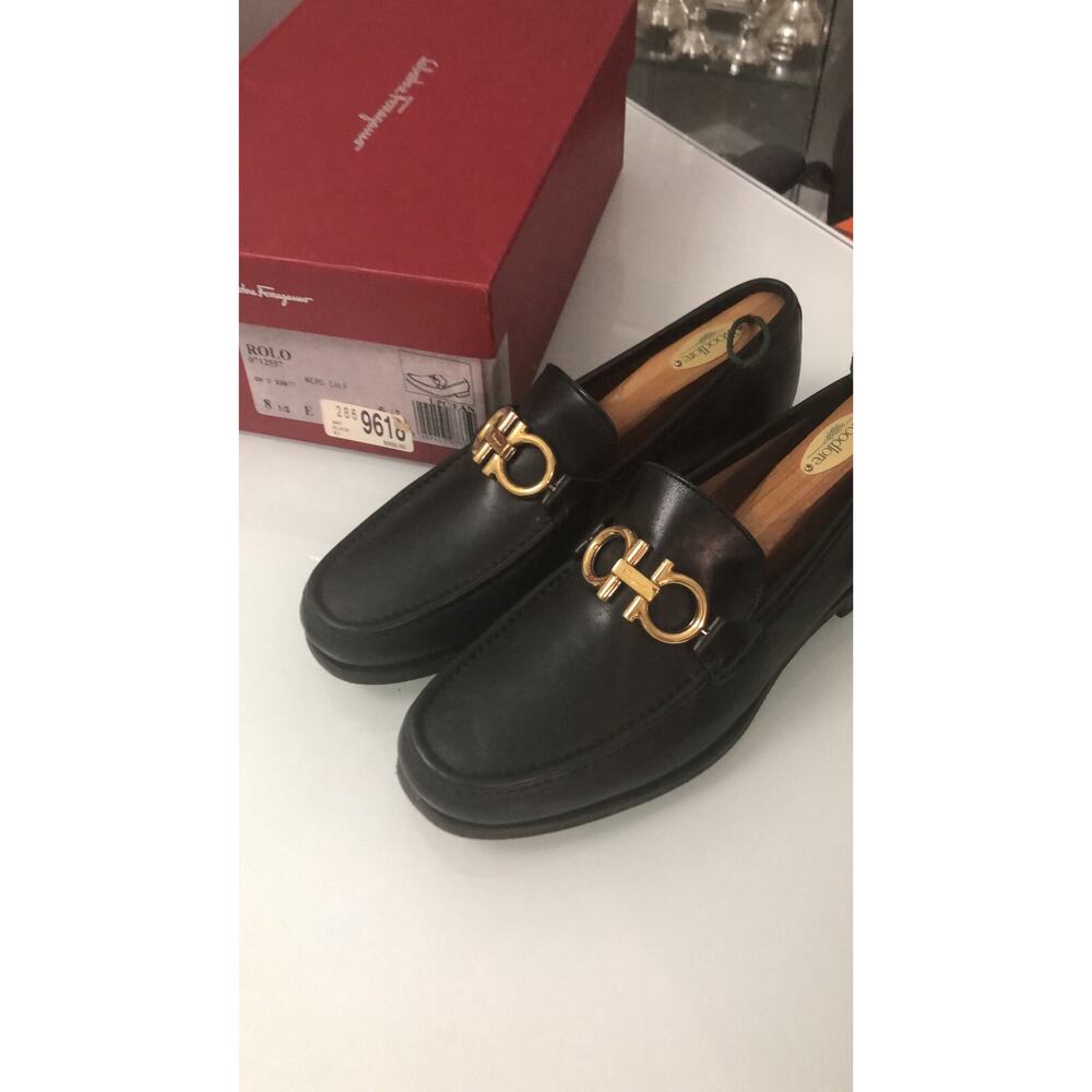 Salvatore Ferragamo Men Rolo Moccasin Reversible Buckle Gold Silver size 8.5 E